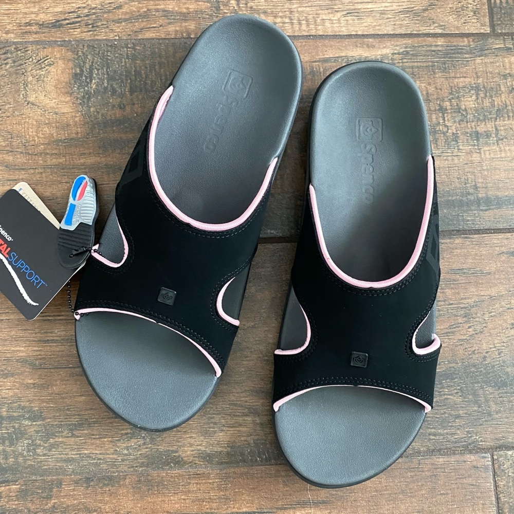 Spenco NWT Kholo Black/Pink Total Support  Sandals